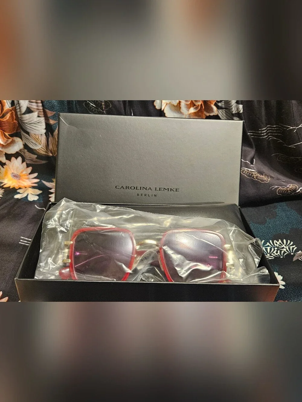 Carolina Lemke Red Square Sunglasses with Gold Trim
